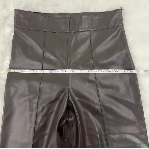 Zara Wide Leg Ankle Crop Faux Leather Pants Size Medium Brown - Picture 3 of 5